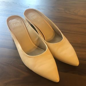 Cream Block Heeled Mules